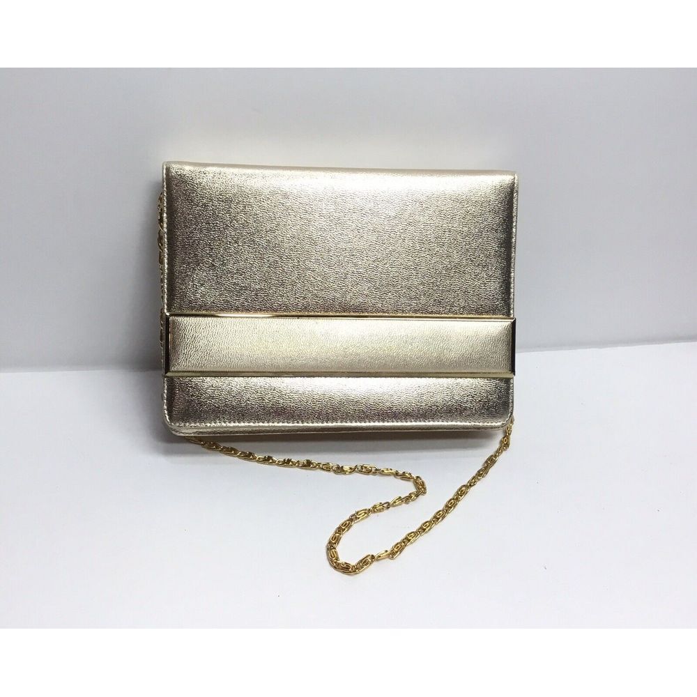 Vintage Miss Lewis‎ gold purse Handbag clutch shoulder bag gold chain Strap - Picture 2 of 9
